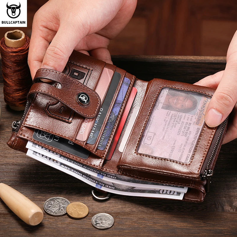 Portefeuille Homme  en Cuir Véritable Vintage avec Chaîne Anti-Vol et Protection RFID — photo 5