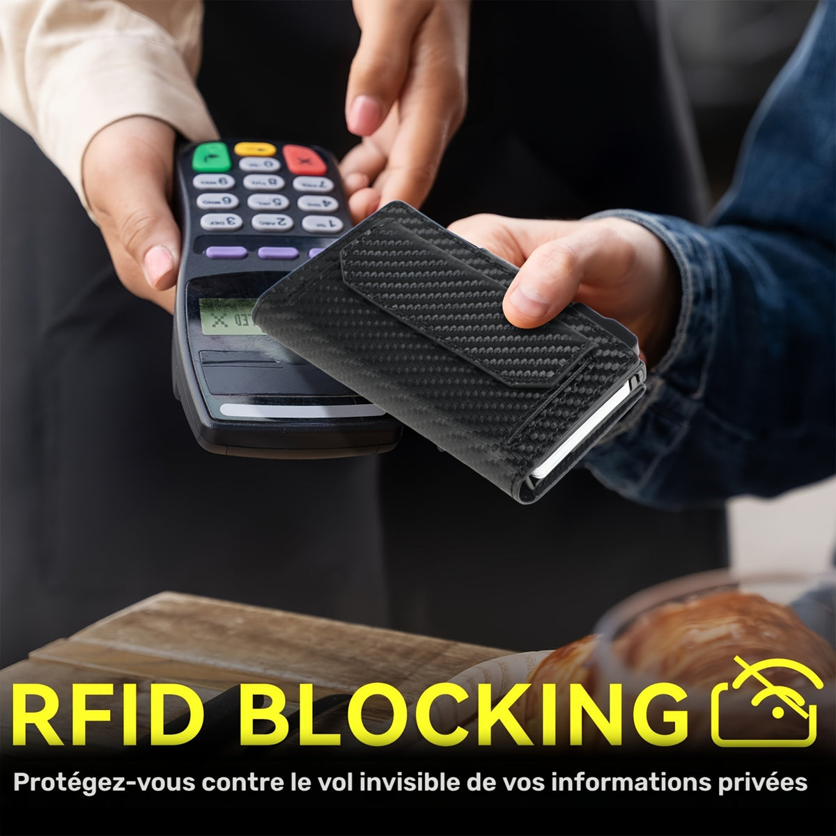 Portefeuille homme compact à chargeur métal et poche pressionnée