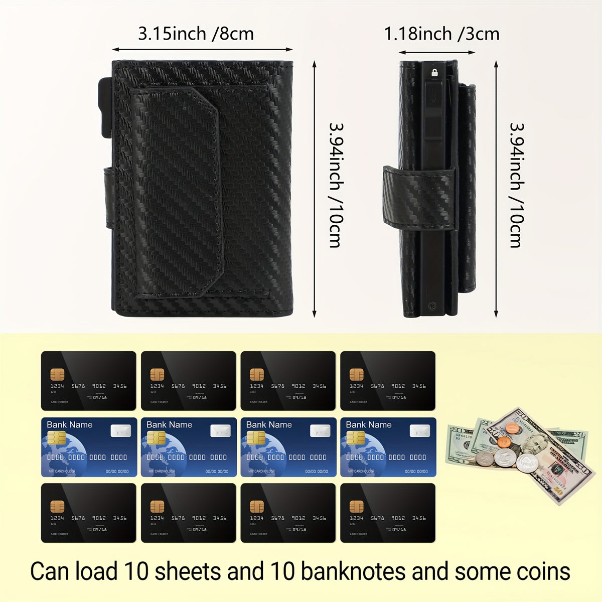 Portefeuille homme compact à chargeur métal et poche pressionnée