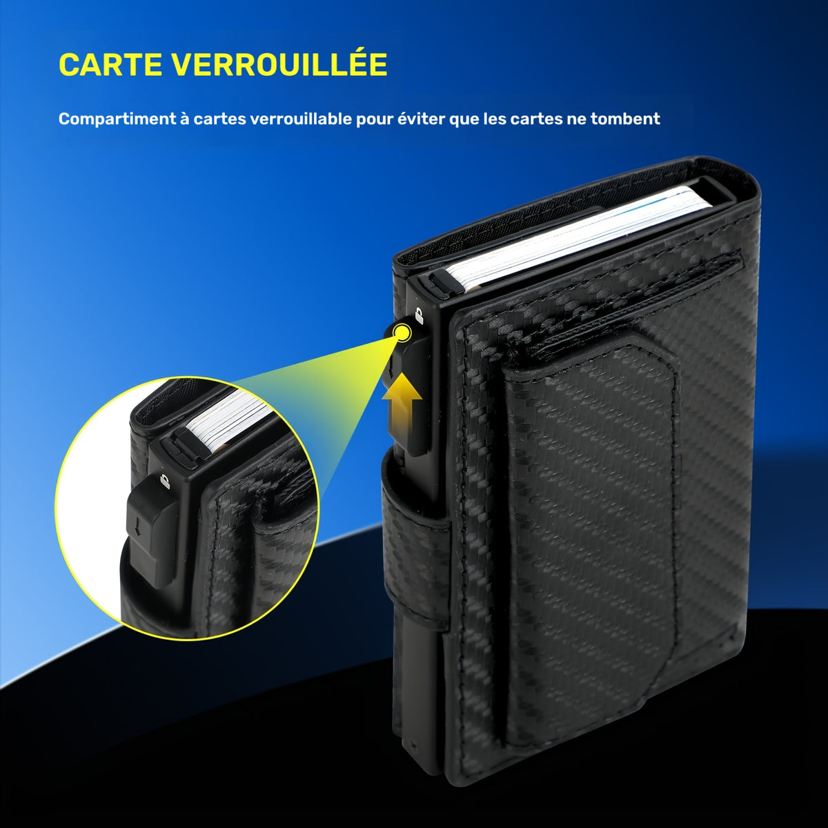 Portefeuille homme compact à chargeur métal et poche pressionnée