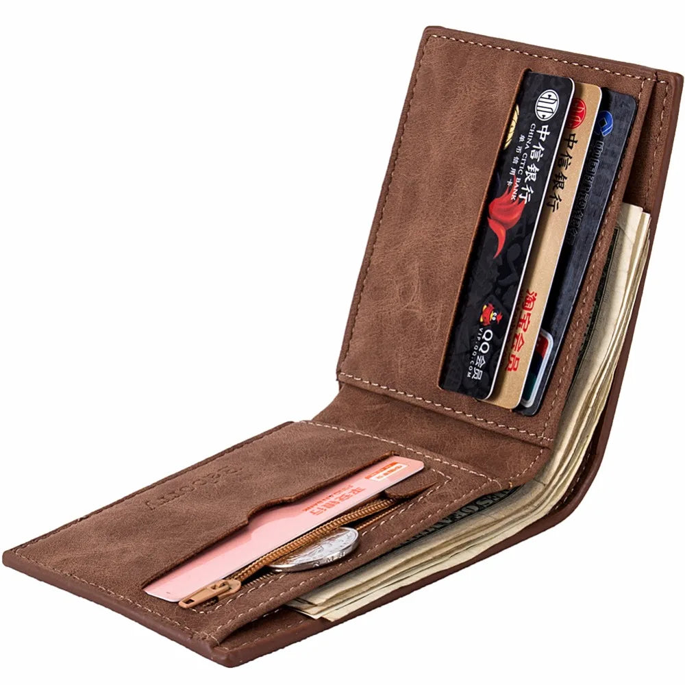 Portefeuille homme compact en cuir PU avec porte-cartes, porte-monnaie zippé et clip billets — photo 2