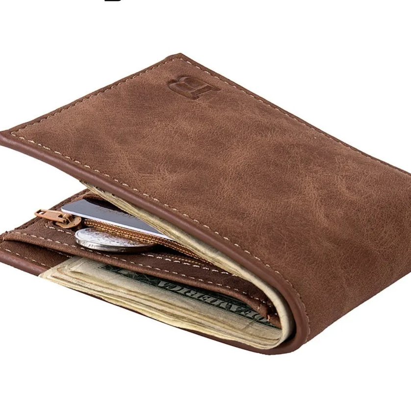 Portefeuille homme compact en cuir PU avec porte-cartes, porte-monnaie zippé et clip billets — photo 3