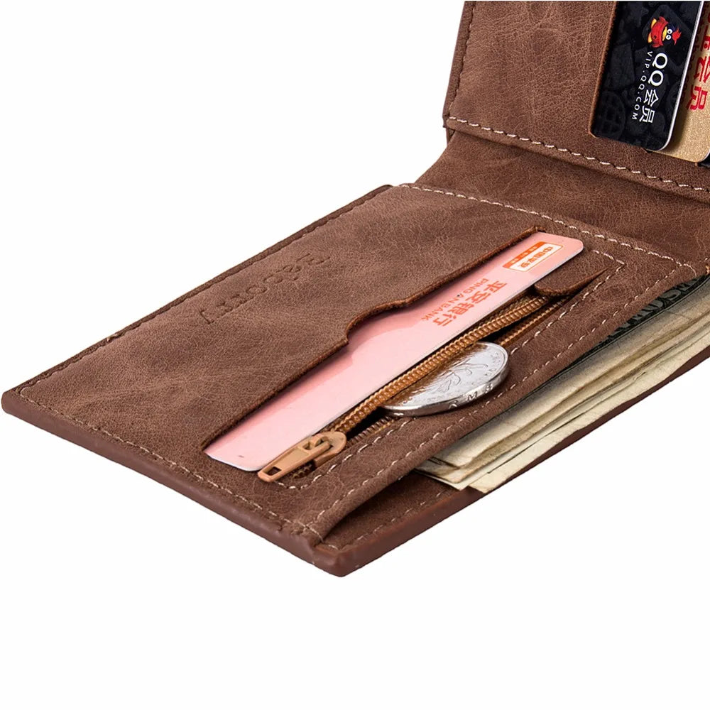 Portefeuille homme compact en cuir PU avec porte-cartes, porte-monnaie zippé et clip billets — photo 5