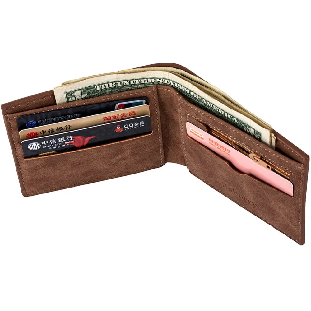 Portefeuille homme compact en cuir PU avec porte-cartes, porte-monnaie zippé et clip billets — photo 7