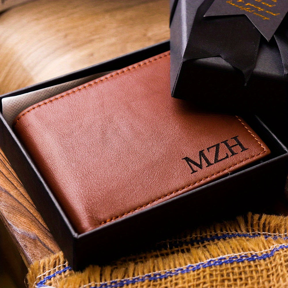 Portefeuille homme compact personnalisé 8 monogrammes gravés