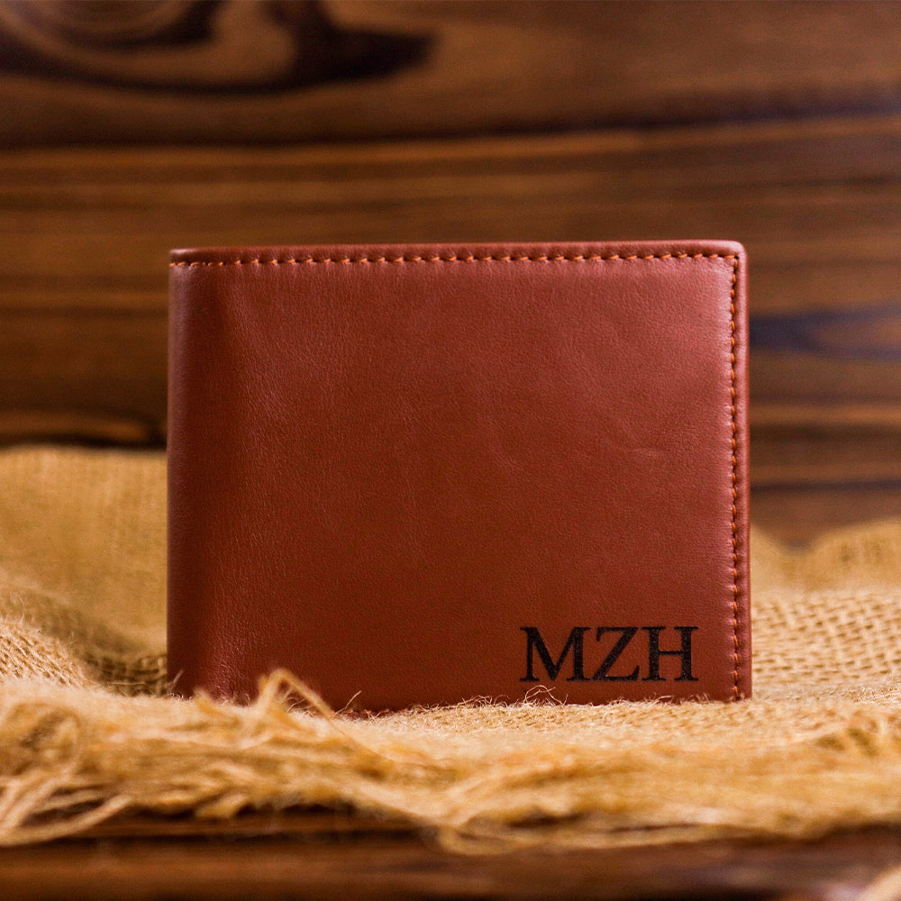 Portefeuille homme compact personnalisé 8 monogrammes gravés