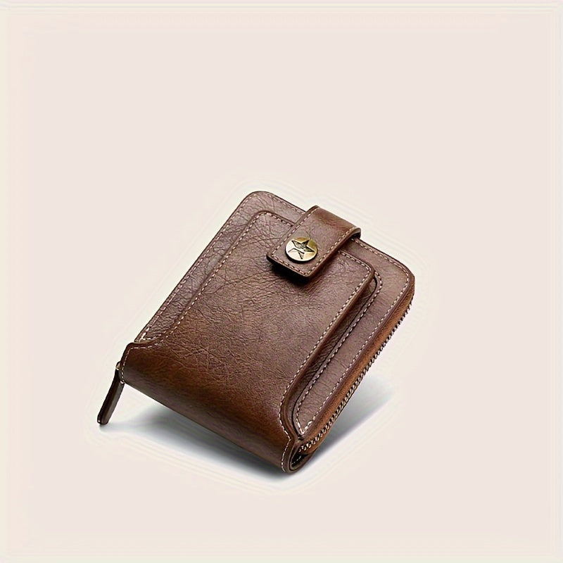 Portefeuille homme compact en PU, zip et bouton pression