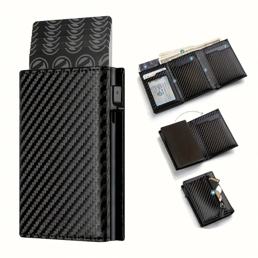 Portefeuille homme compact en PU avec porte-cartes automatique RFID et zip — photo 2