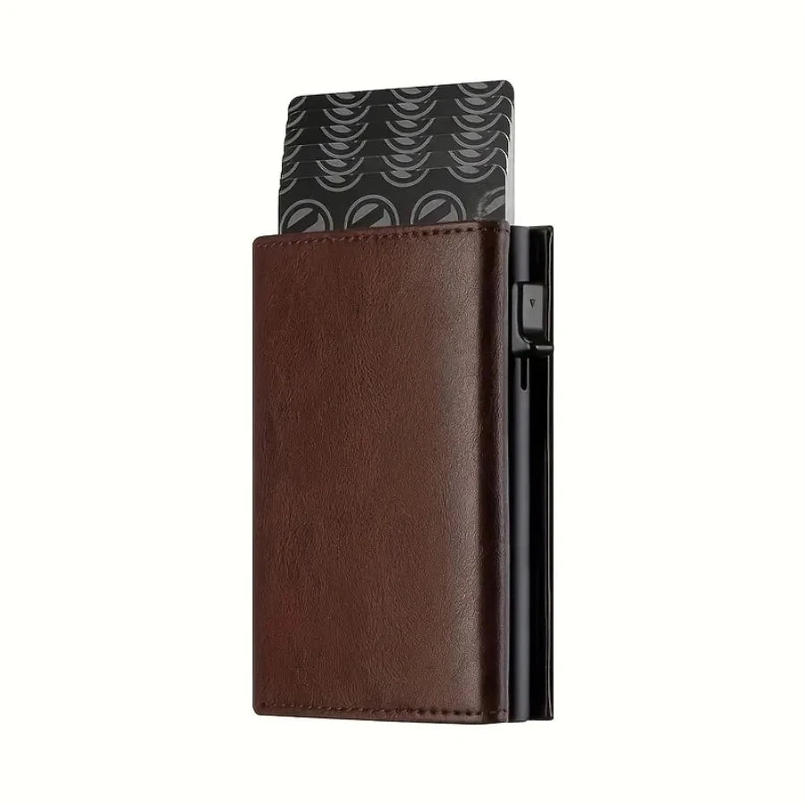 Portefeuille homme compact en PU avec porte-cartes automatique RFID et zip — photo 9