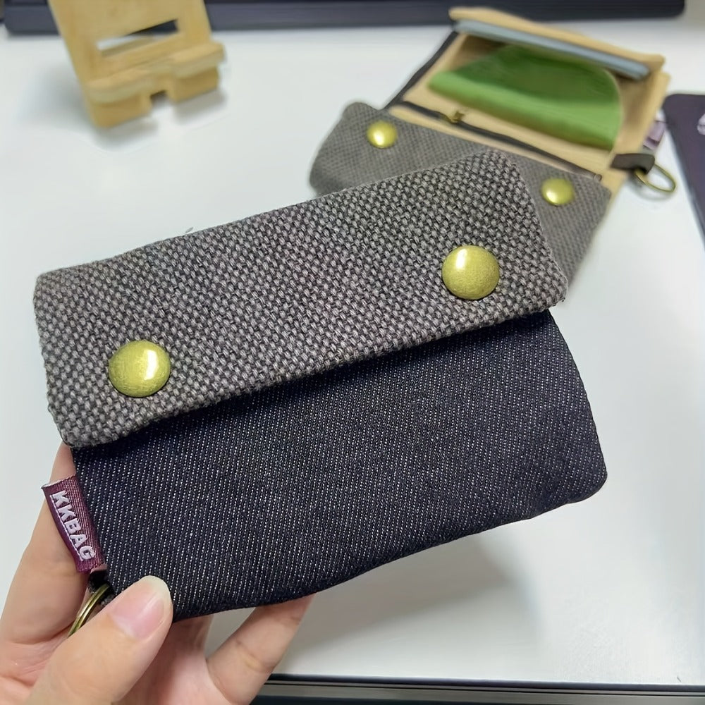 Portefeuille homme compact en toile, pressions et porte-clés