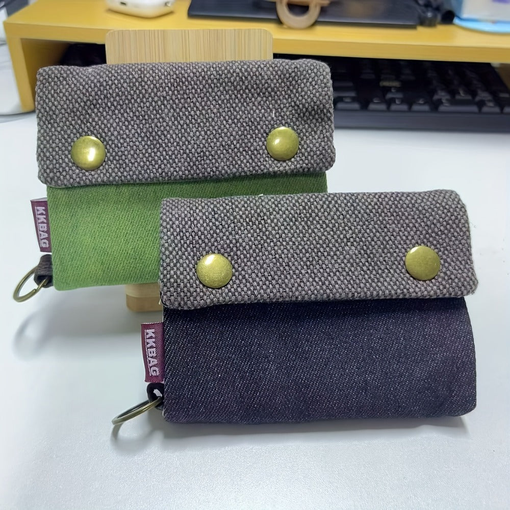 Portefeuille homme compact en toile, pressions et porte-clés