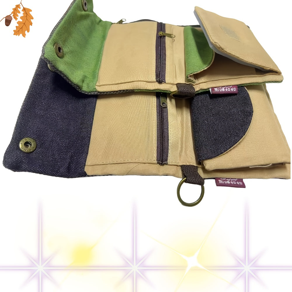 Portefeuille homme compact en toile, pressions et porte-clés