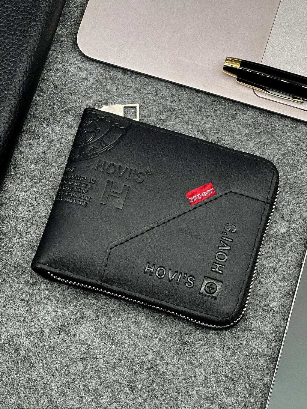 Portefeuille homme compact en cuir PU avec fermeture zippée et porte-cartes slim — photo 1