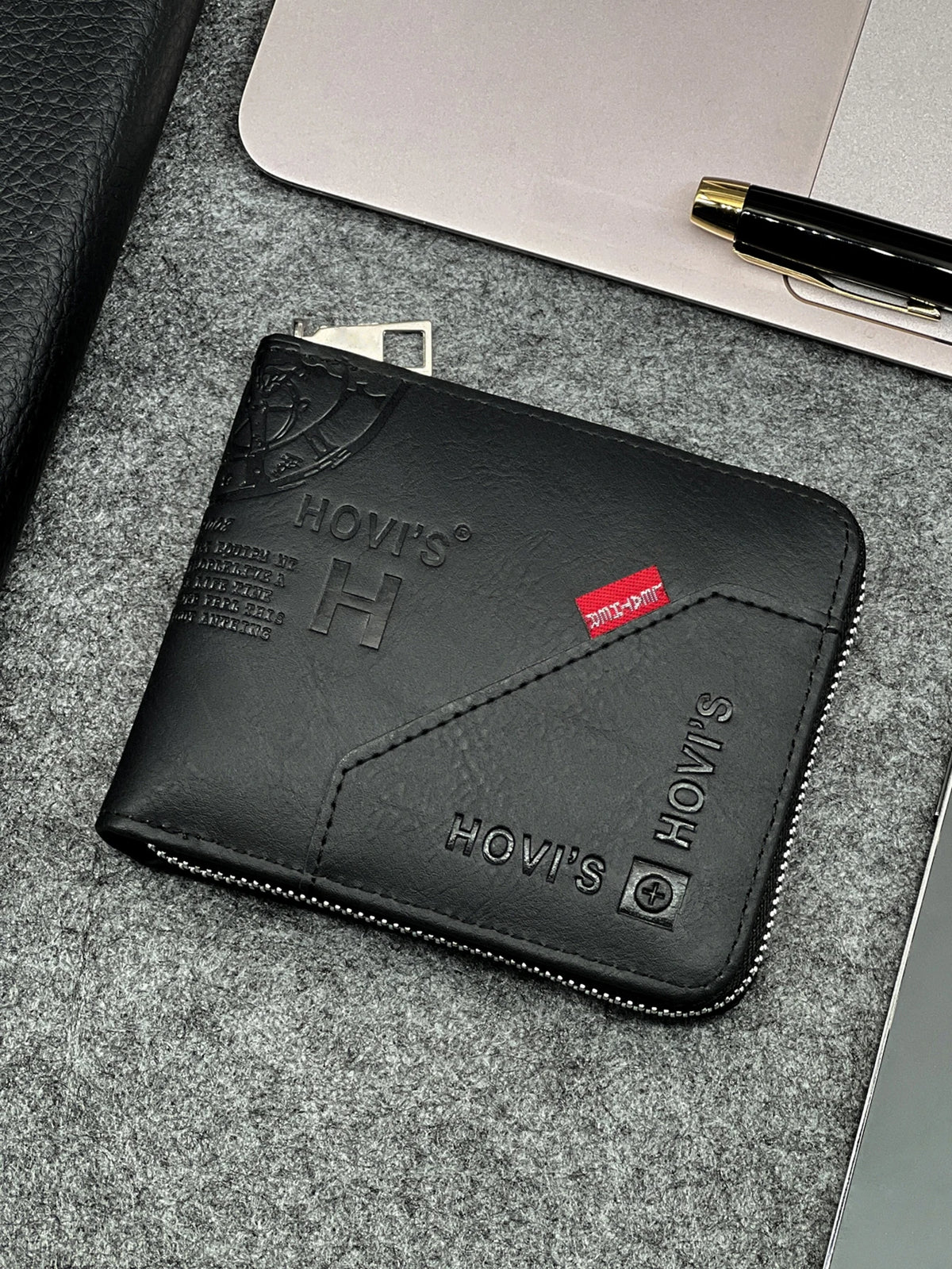 Portefeuille homme compact en cuir PU avec fermeture zippée et porte-cartes slim — photo 1