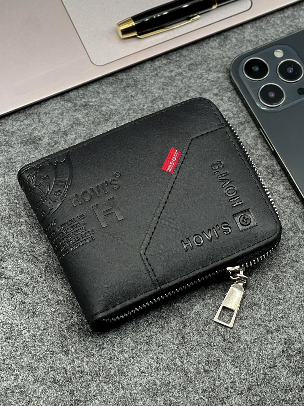 Portefeuille homme compact en cuir PU avec fermeture zippée et porte-cartes slim — photo 3