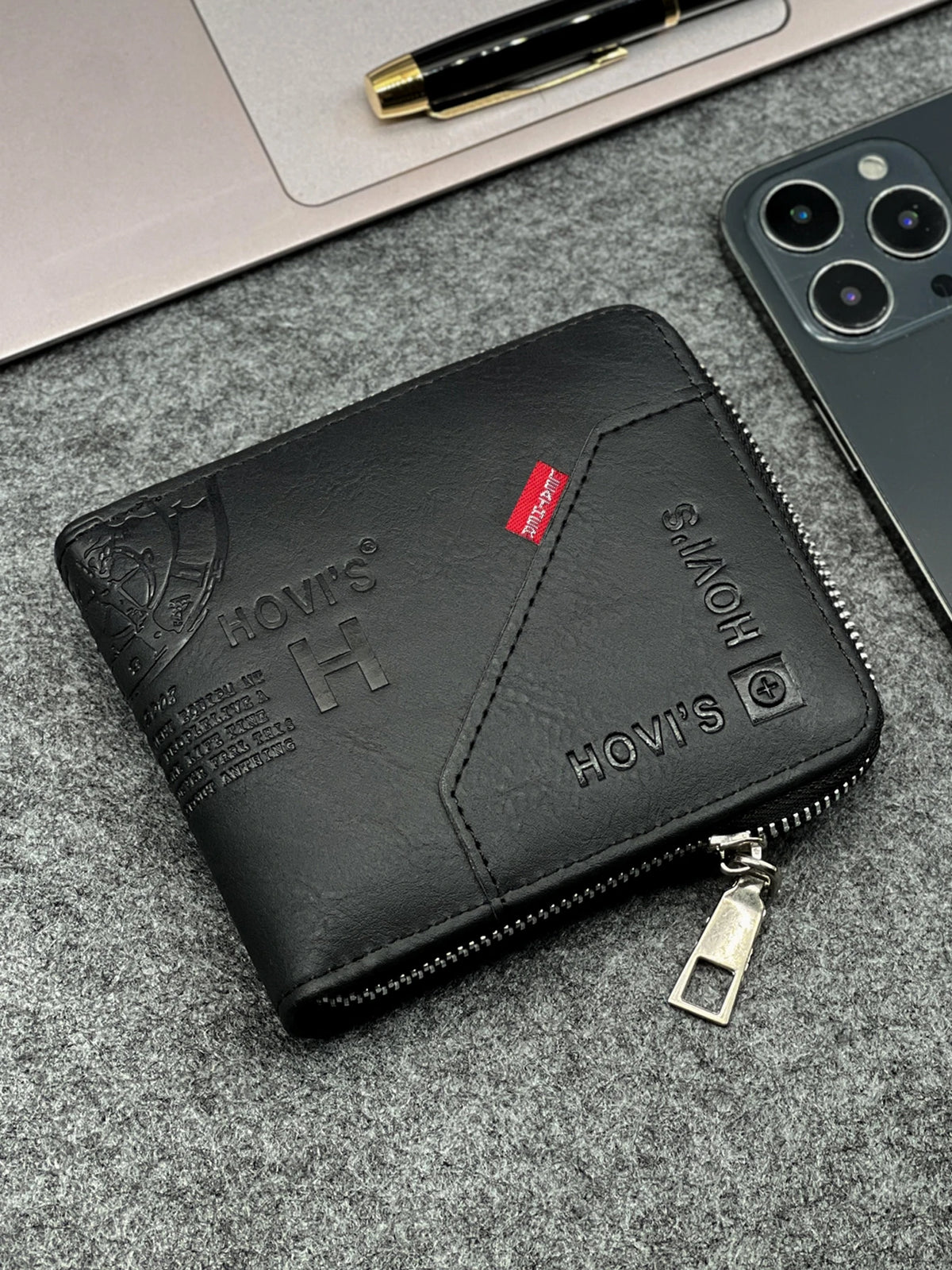 Portefeuille homme compact en cuir PU avec fermeture zippée et porte-cartes slim — photo 3