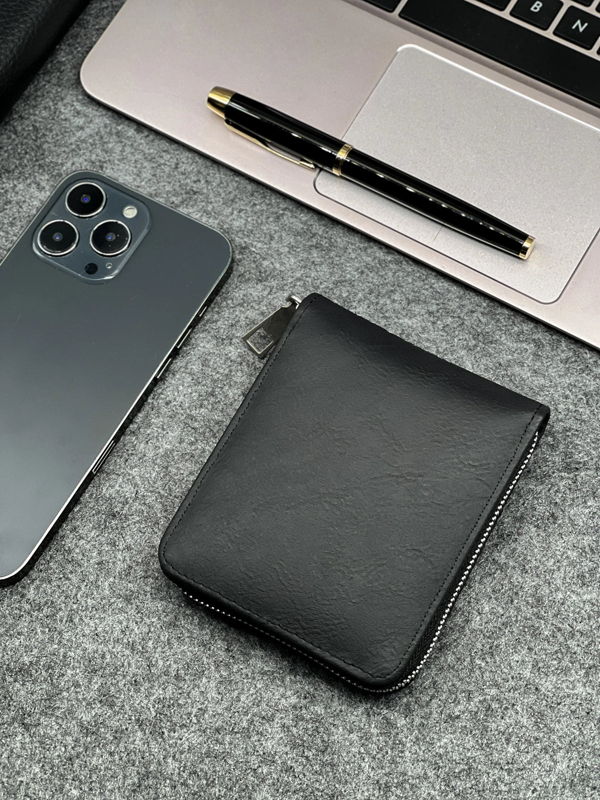 Portefeuille homme compact en cuir PU avec fermeture zippée et porte-cartes slim — photo 5
