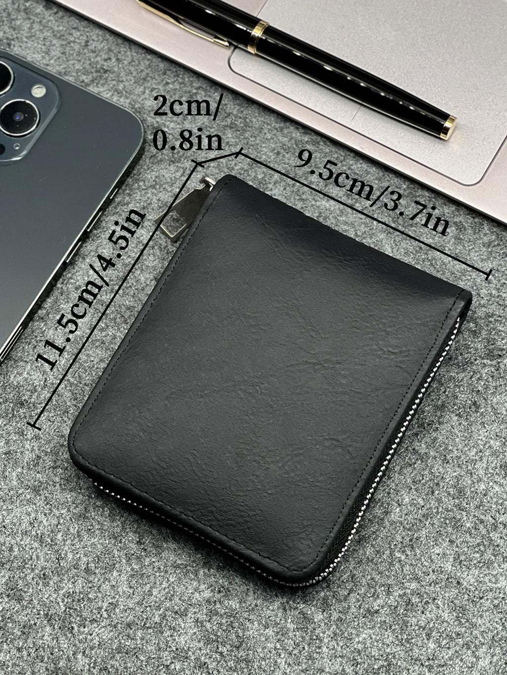 Portefeuille homme compact en cuir PU avec fermeture zippée et porte-cartes slim — photo 6