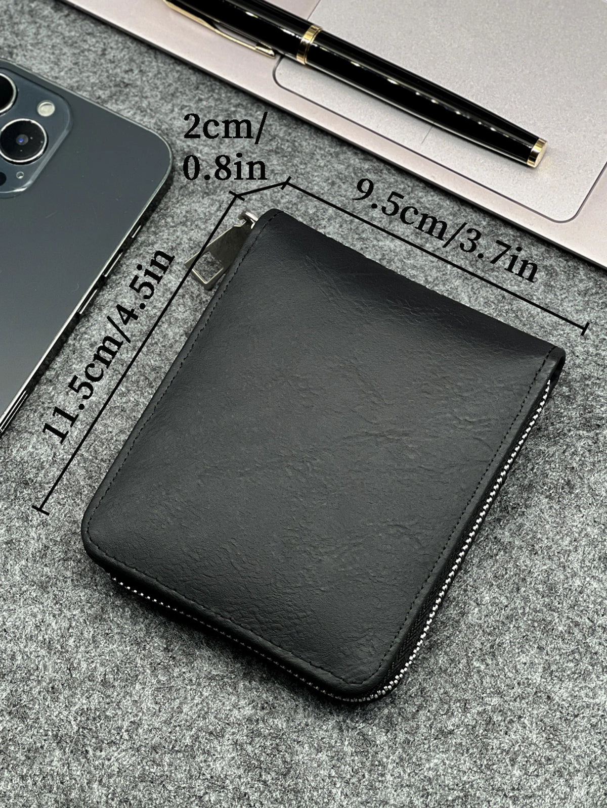 Portefeuille homme compact en cuir PU avec fermeture zippée et porte-cartes slim — photo 6