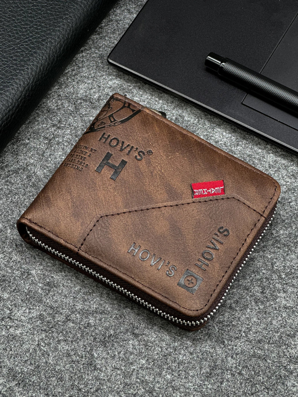 Portefeuille homme compact en cuir PU avec fermeture zippée et porte-cartes slim — photo 7