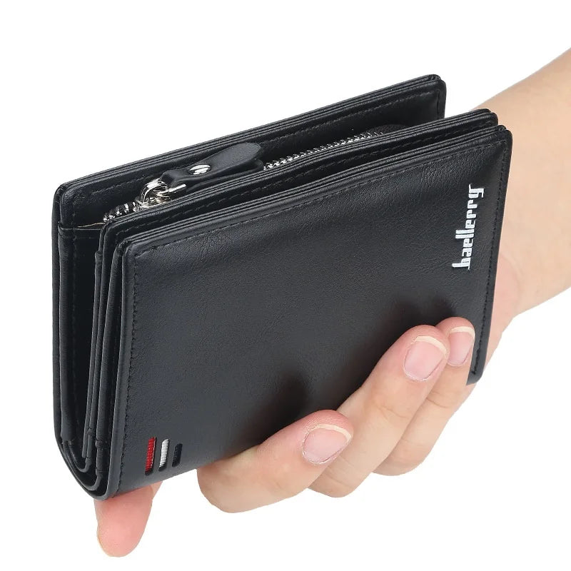 Portefeuille homme compact en PU avec zip, bouton et grande capacité de rangement — photo 1 Image