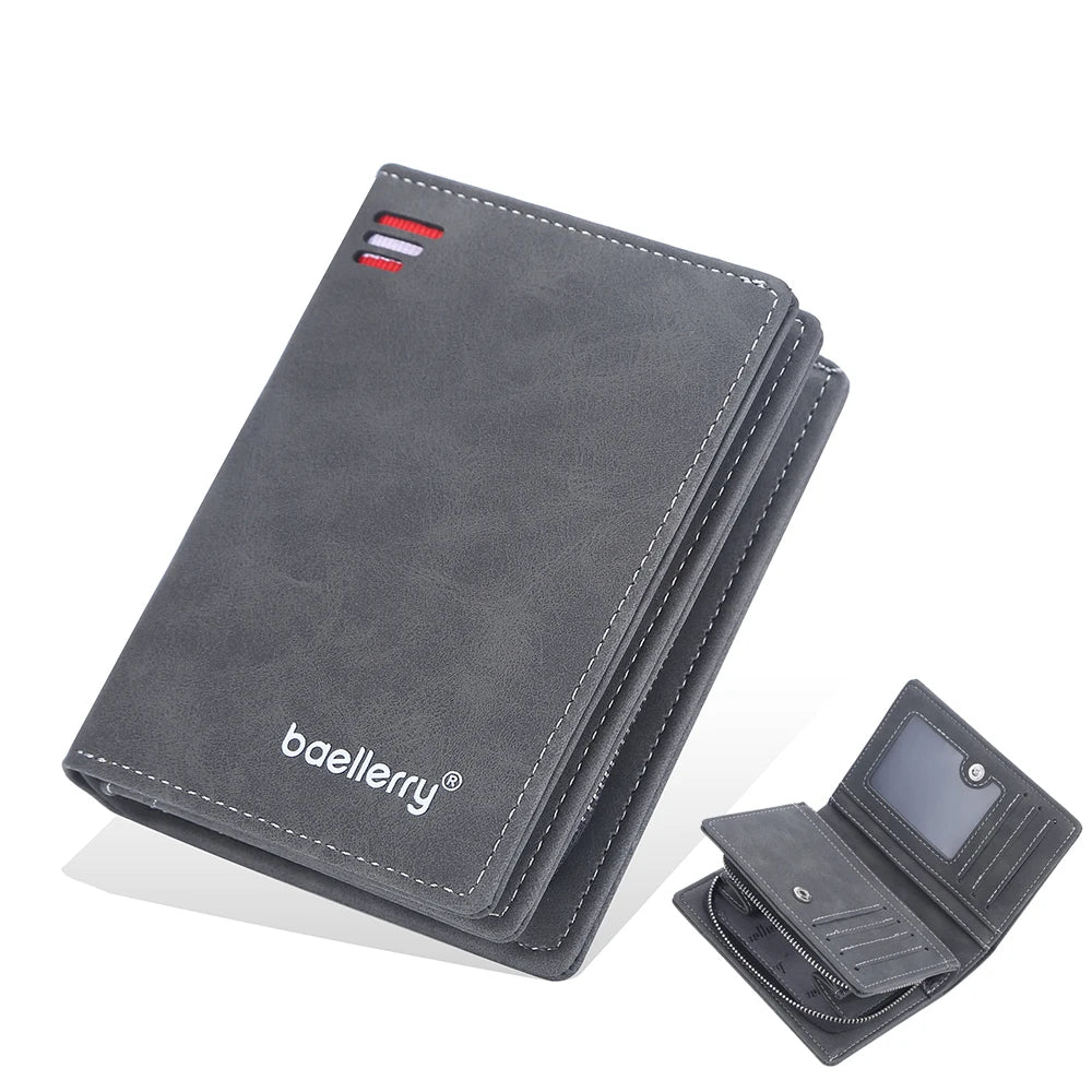 Portefeuille homme compact en PU avec zip, bouton et grande capacité de rangement — photo 13