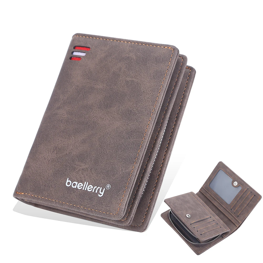 Portefeuille homme compact en PU avec zip, bouton et grande capacité de rangement — photo 14