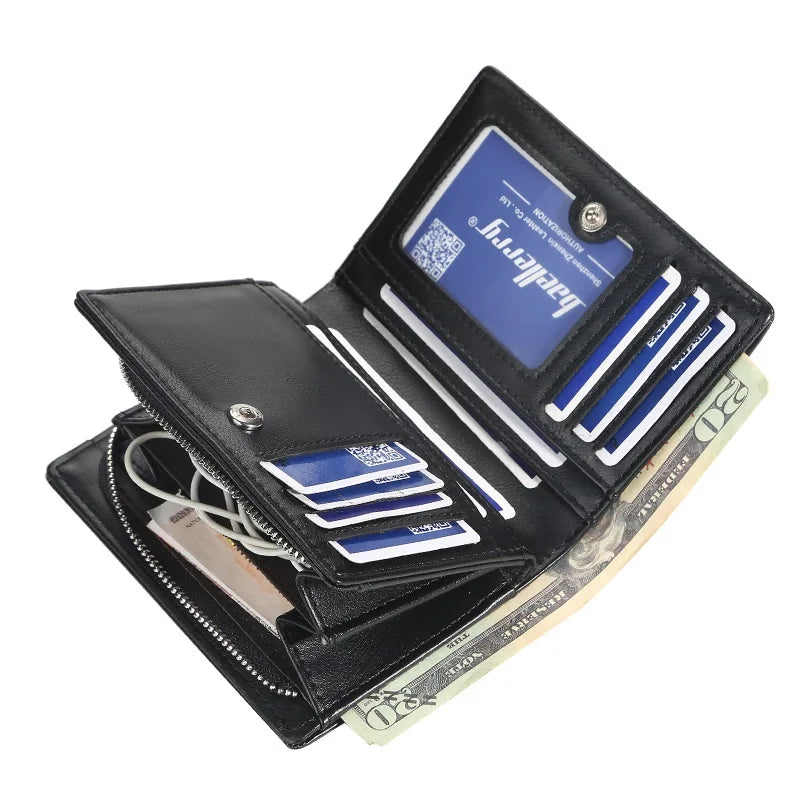 Portefeuille homme compact en PU avec zip, bouton et grande capacité de rangement — photo 2