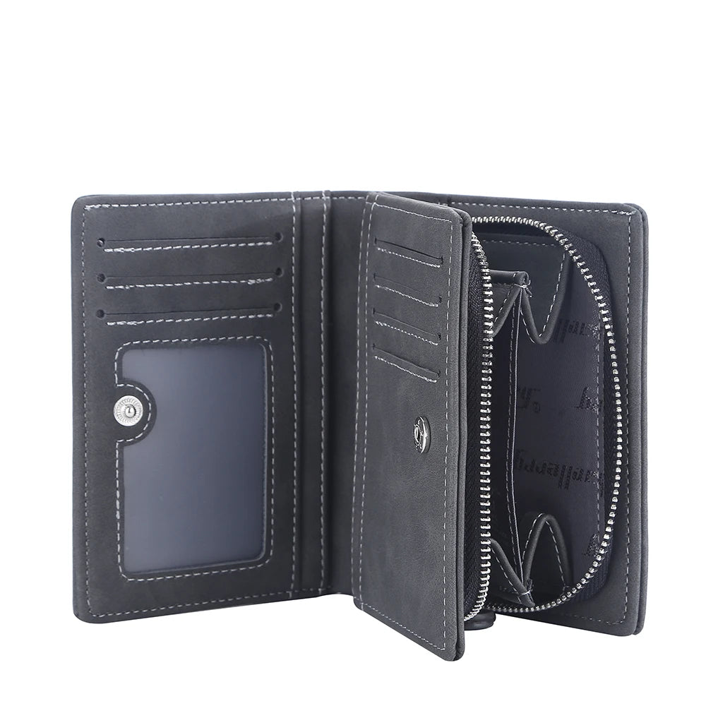 Portefeuille homme compact en PU avec zip, bouton et grande capacité de rangement — photo 5