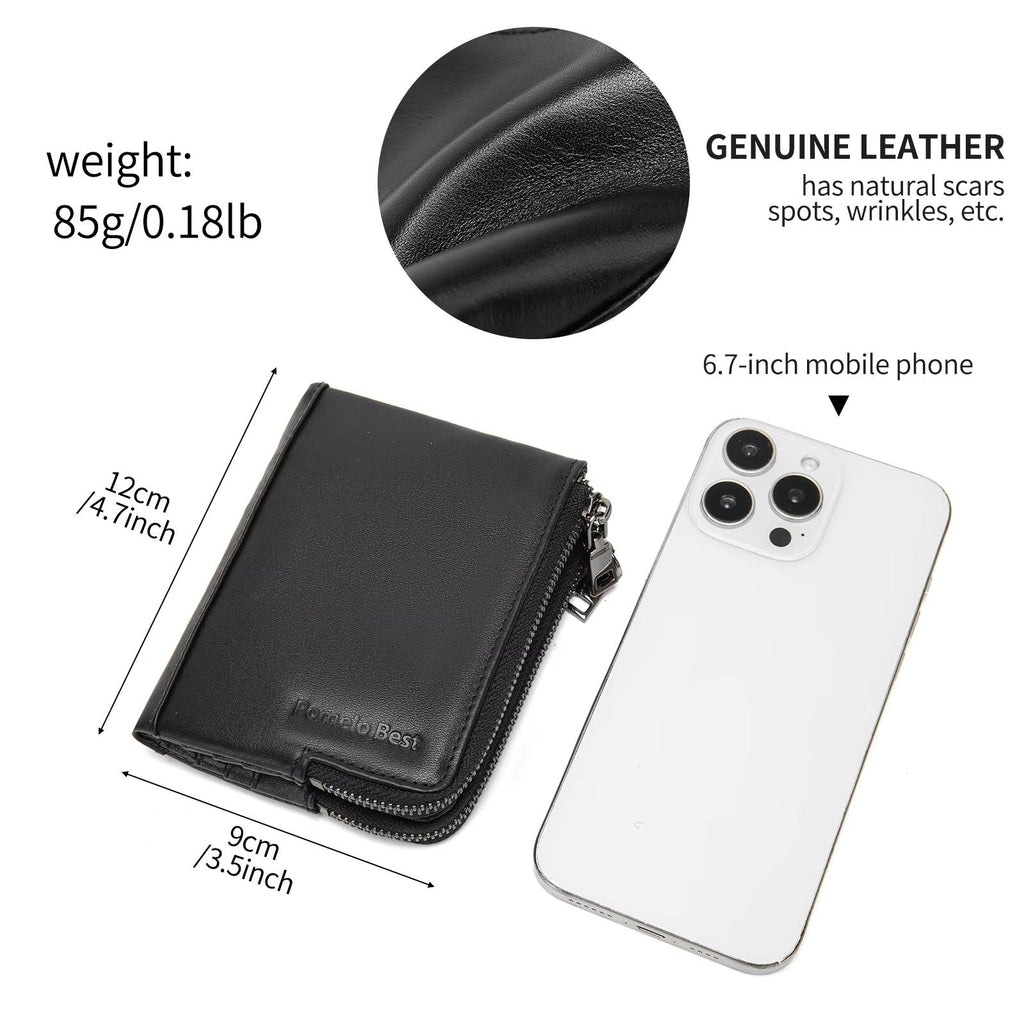 Portefeuille homme compact zippé cuir véritable 85 grammes