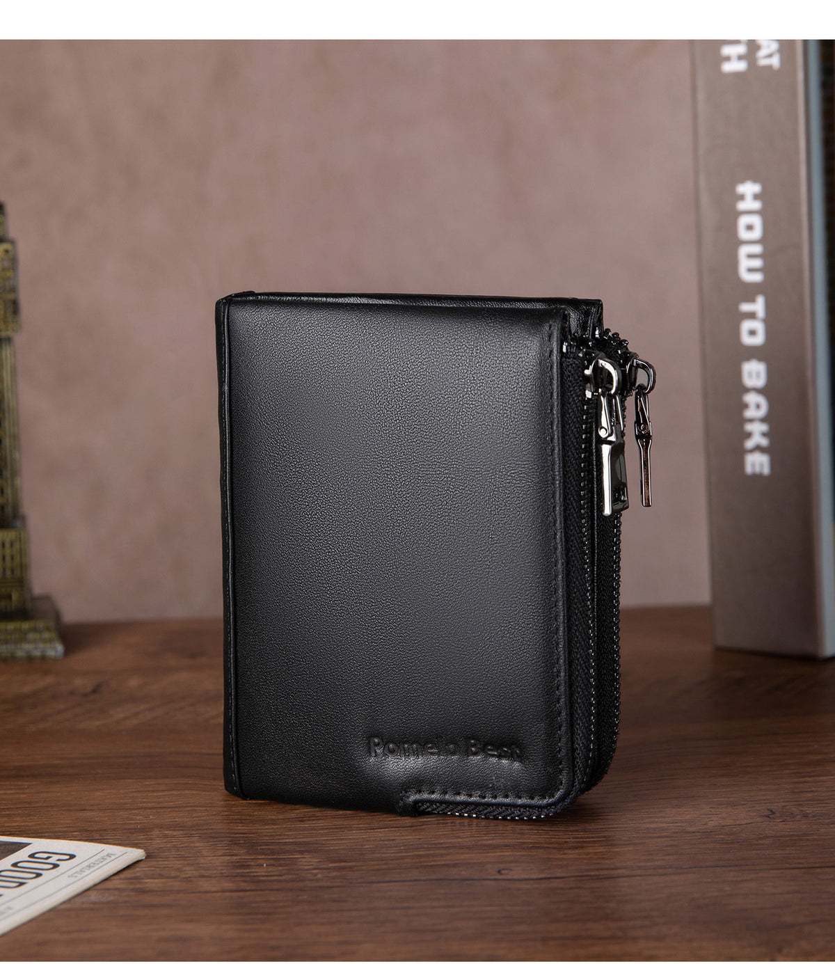 Portefeuille homme compact zippé cuir véritable 85 grammes