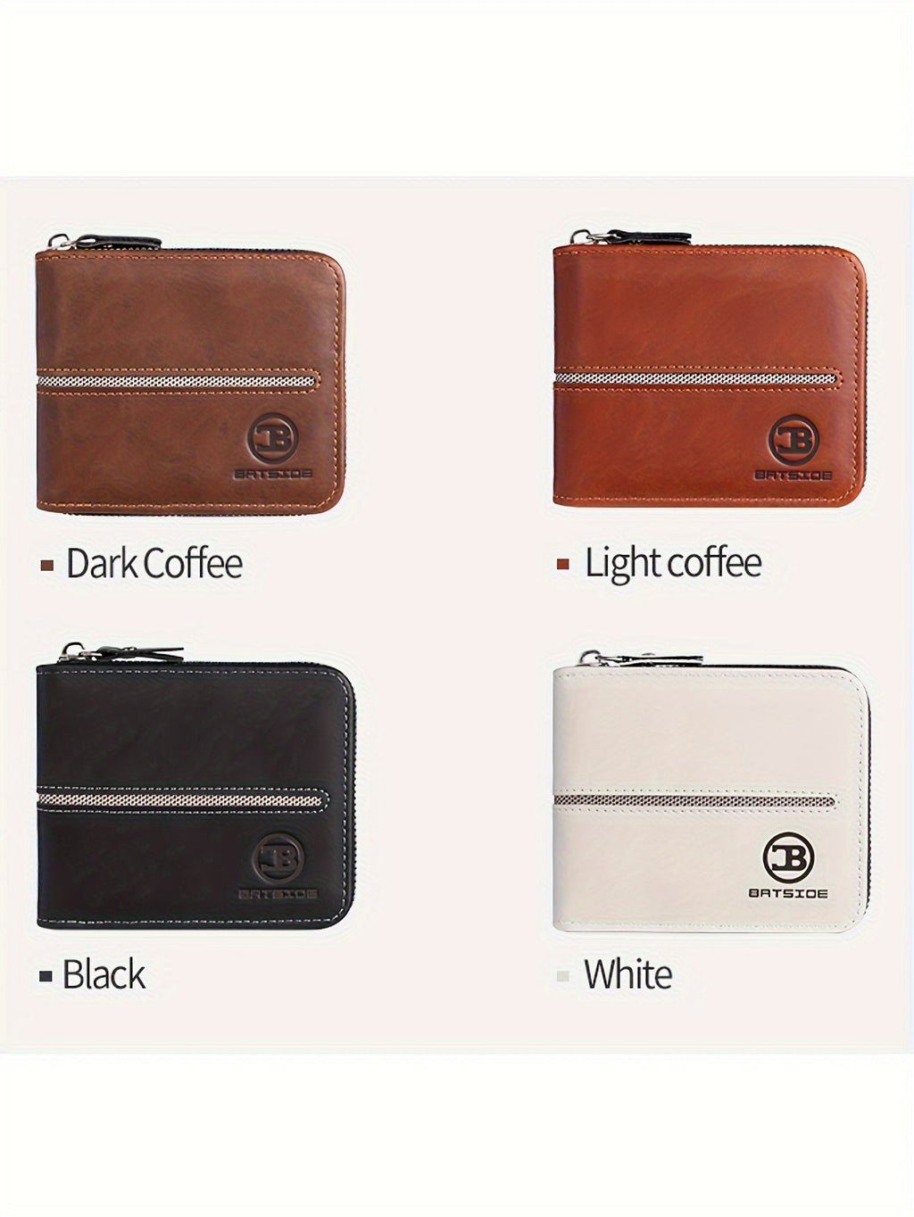 Portefeuille homme compact zippé tout autour, 12 x 10 cm