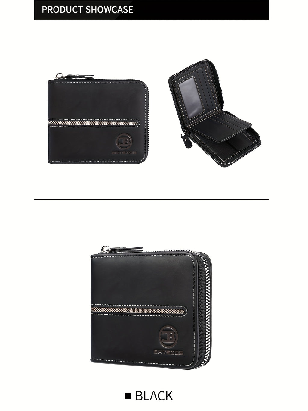Portefeuille homme compact zippé tout autour, 12 x 10 cm