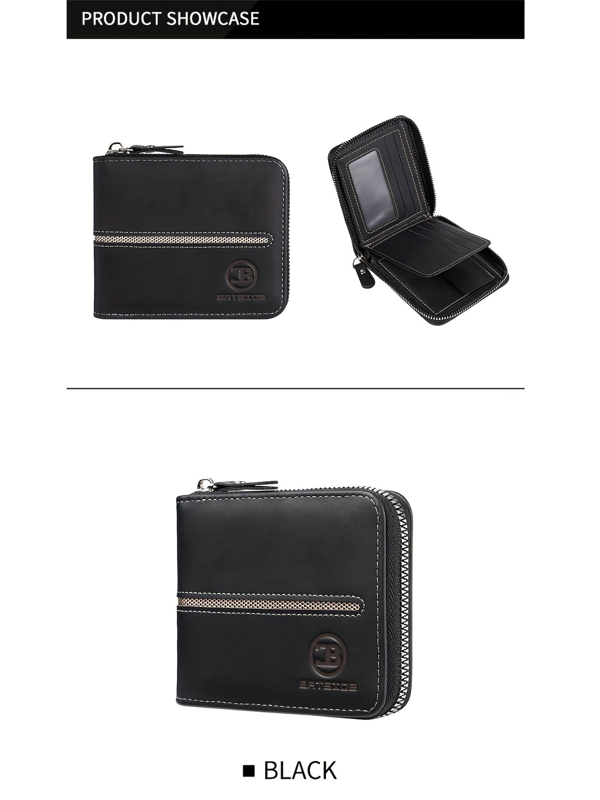 Portefeuille homme compact zippé tout autour, 12 x 10 cm