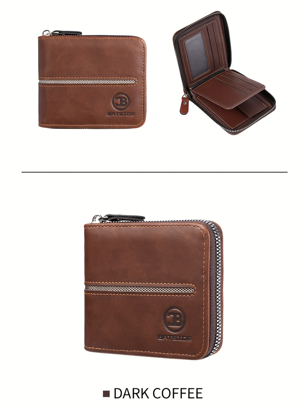 Portefeuille homme compact zippé tout autour, 12 x 10 cm