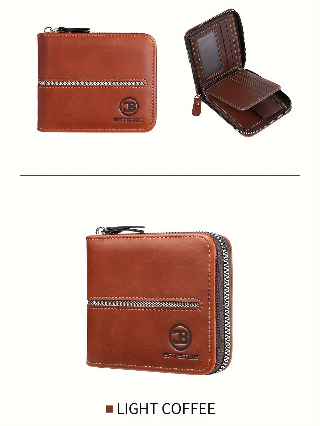 Portefeuille homme compact zippé tout autour, 12 x 10 cm