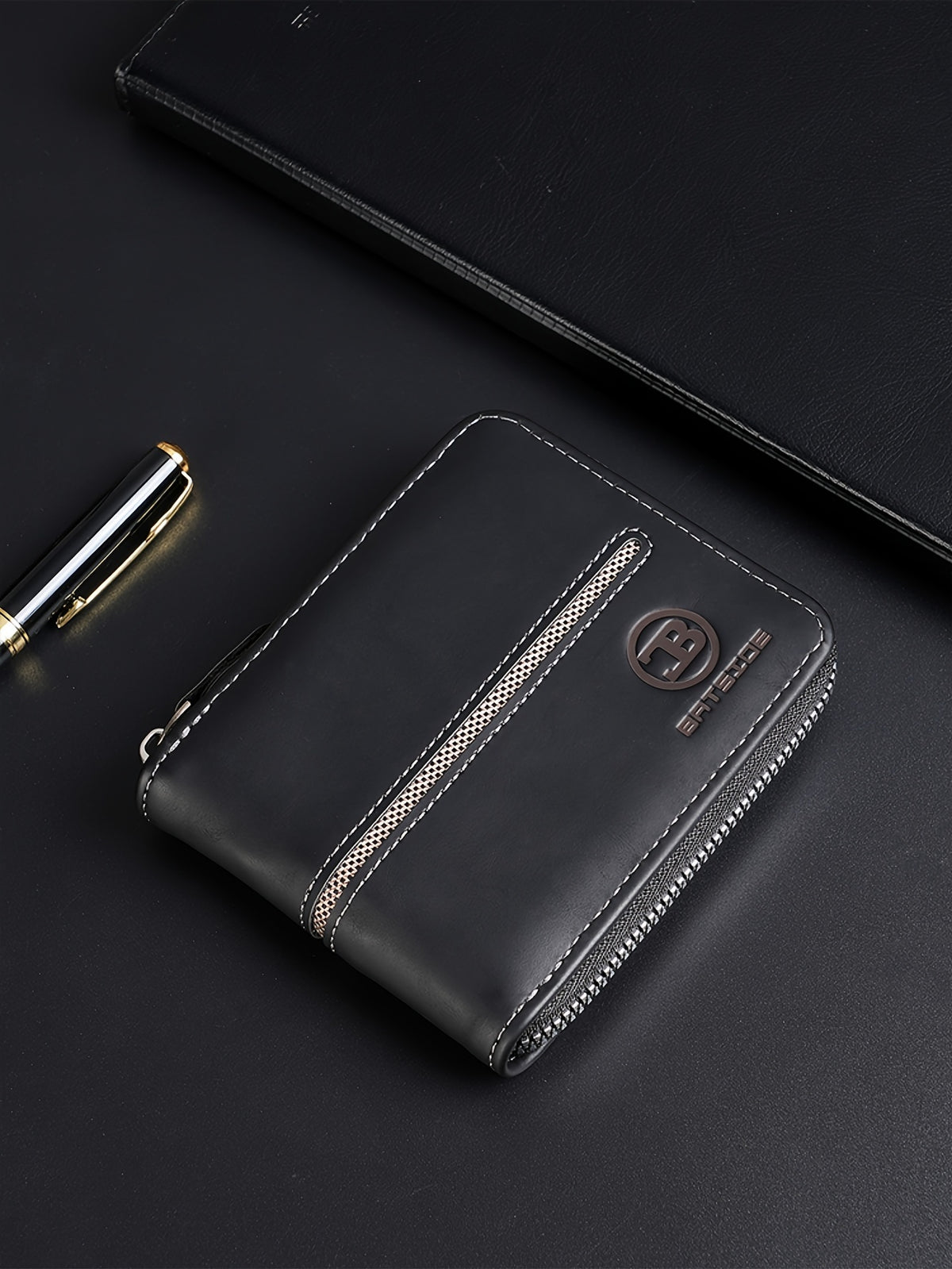 Portefeuille homme compact zippé tout autour, 12 x 10 cm
