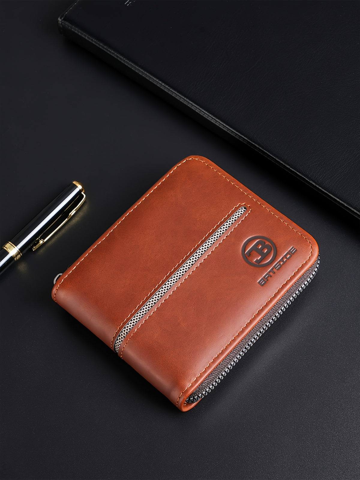 Portefeuille homme compact zippé tout autour, 12 x 10 cm