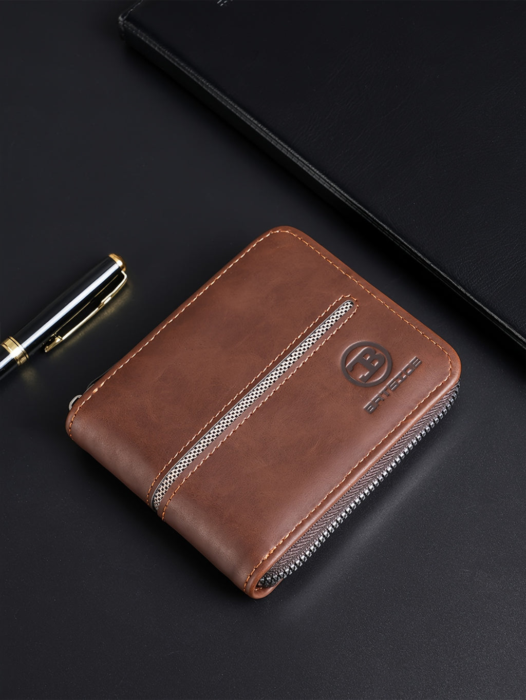 Portefeuille homme compact zippé tout autour, 12 x 10 cm