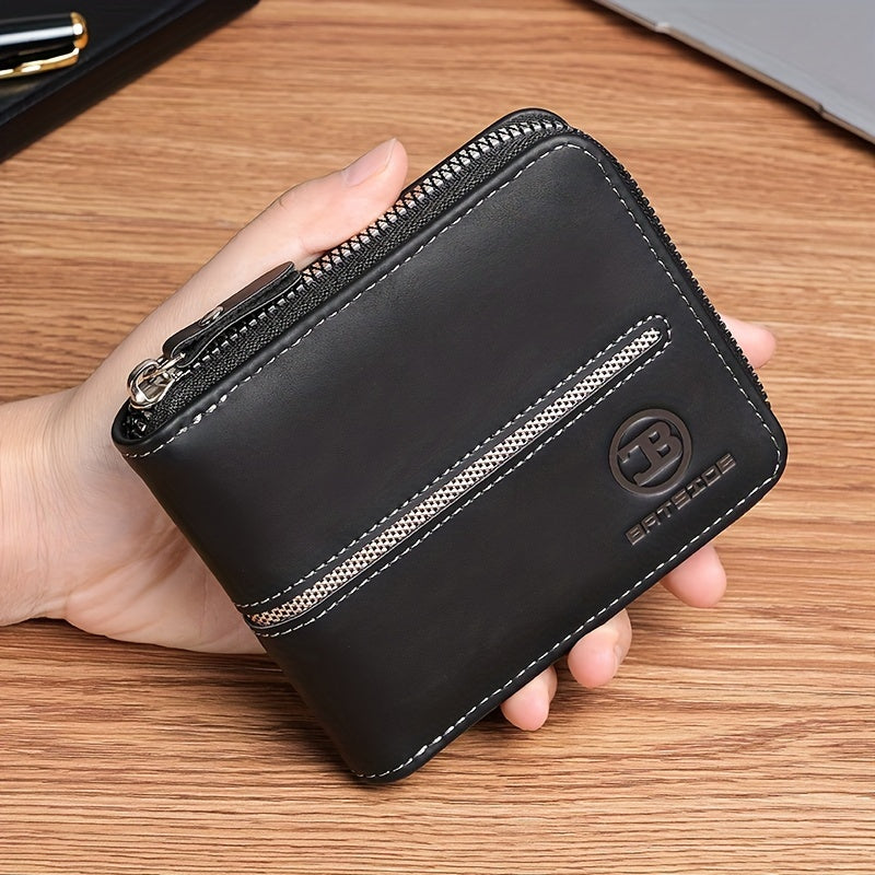 Portefeuille homme compact zippé tout autour, 12 x 10 cm