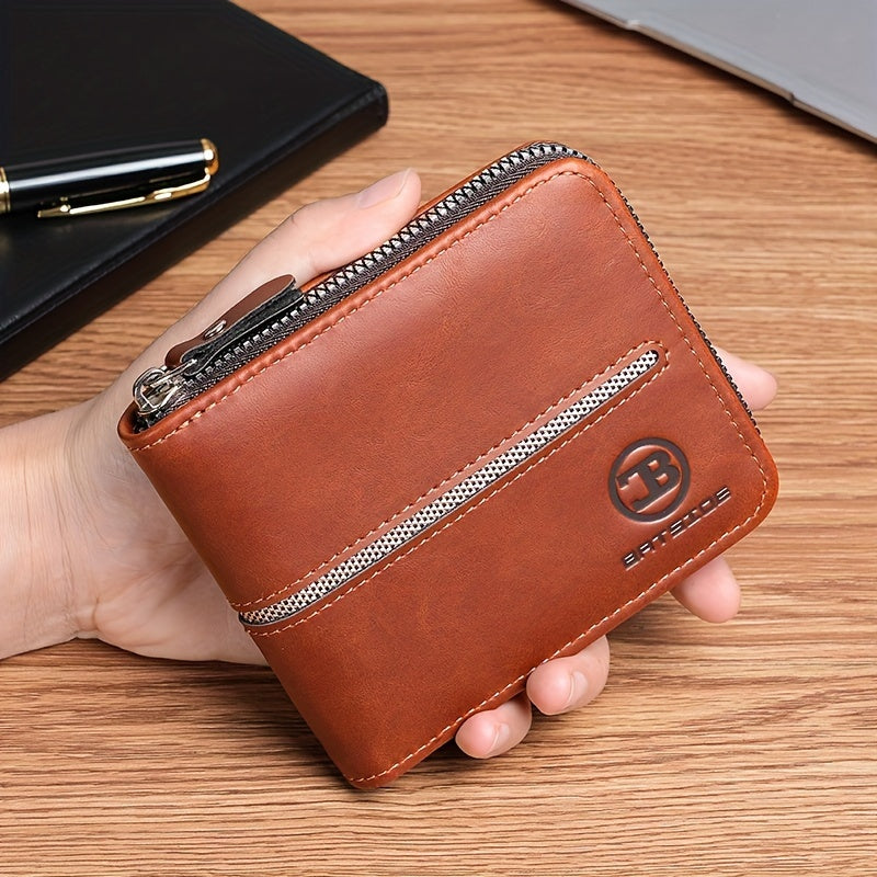 Portefeuille homme compact zippé tout autour, 12 x 10 cm