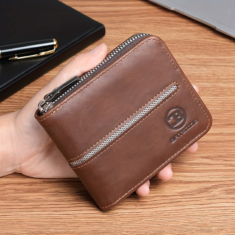 Portefeuille homme compact zippé tout autour, 12 x 10 cm