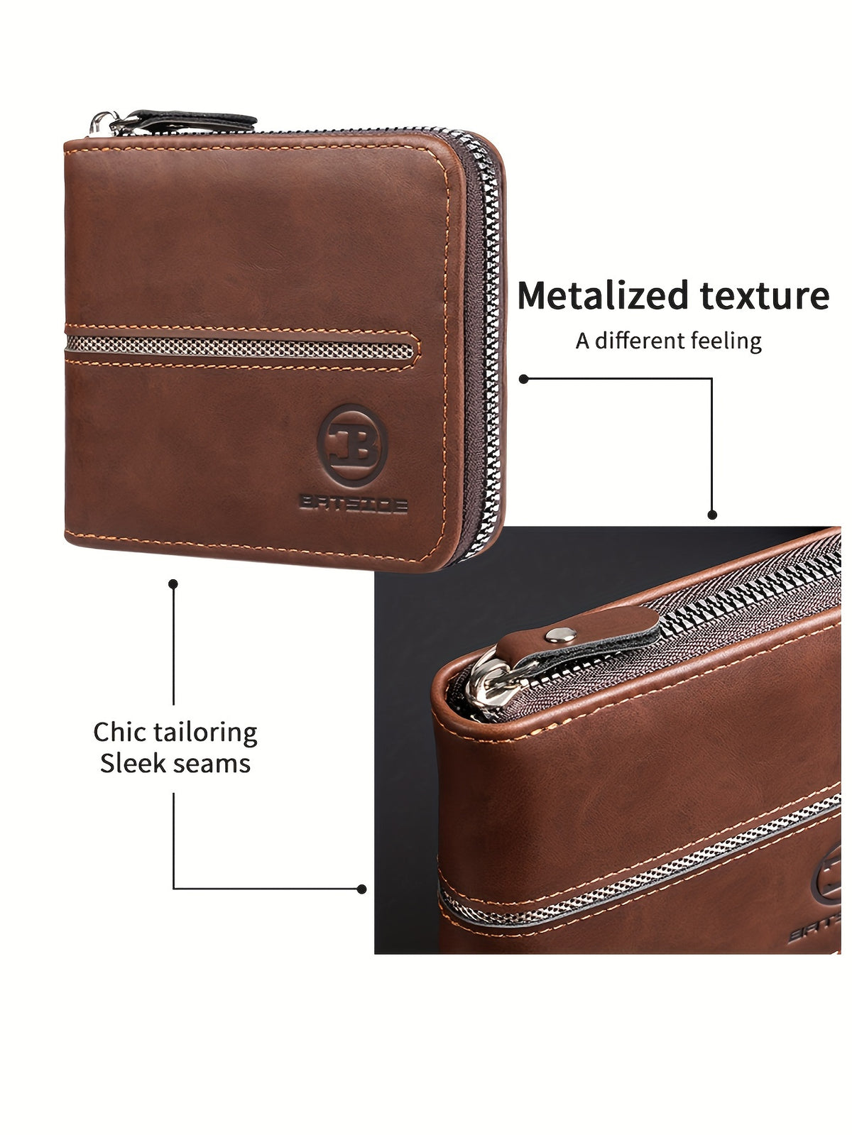 Portefeuille homme compact zippé tout autour, 12 x 10 cm