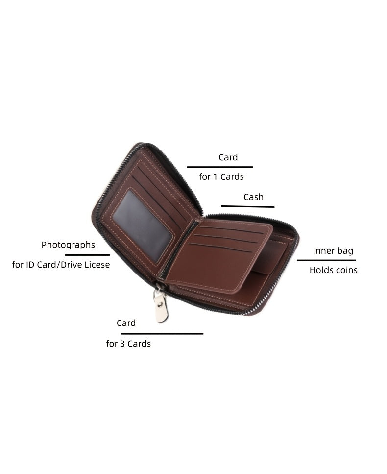 Portefeuille homme compact zippé tout autour, 12 x 10 cm