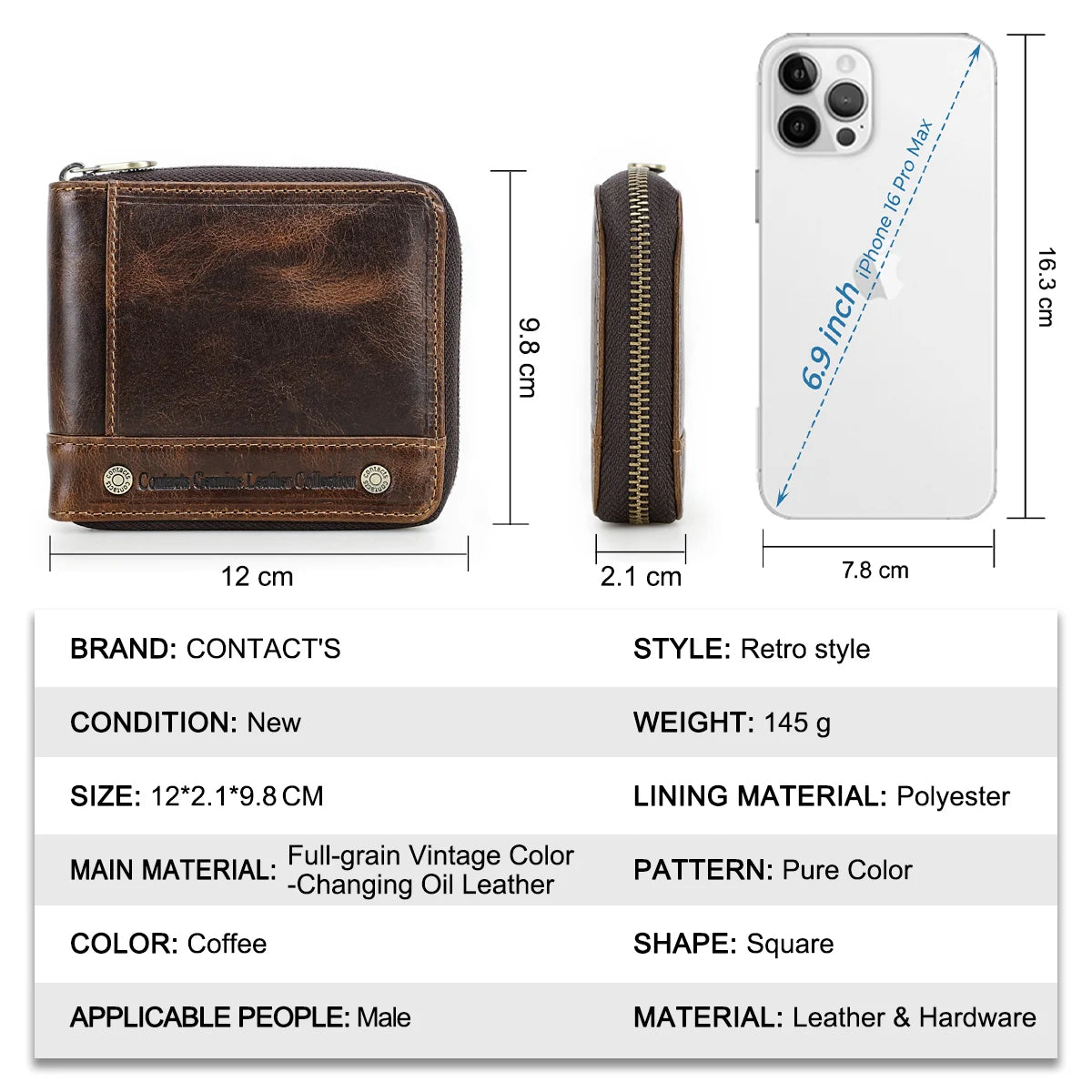 Portefeuille  en cuir véritable - Luxe Designer & Sécurité Zippée — photo 3