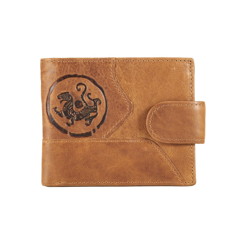 Portefeuille homme court en cuir gaufré, médaillon en relief