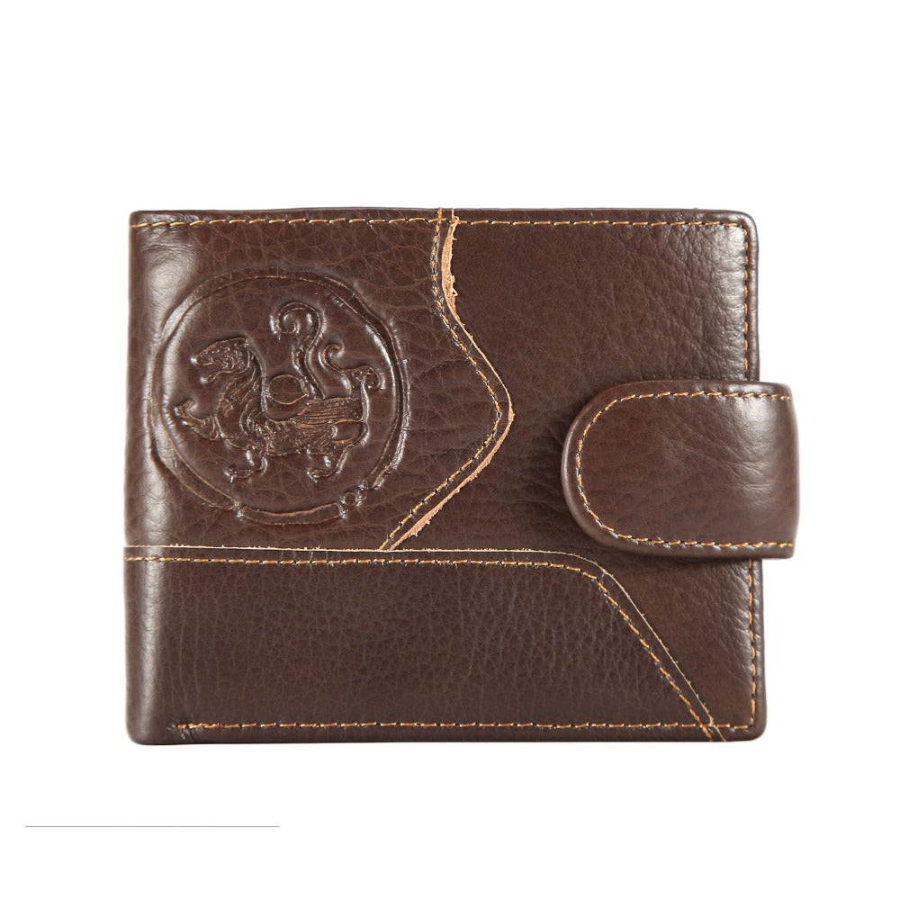 Portefeuille homme court en cuir gaufré, médaillon en relief