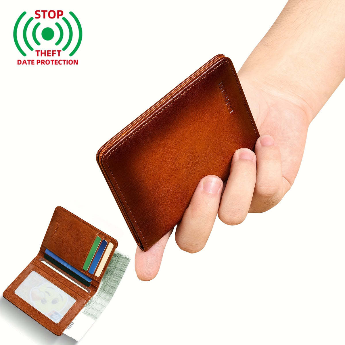 Portefeuille homme 11 x 8,5 cm, permis et couche anti-RFID