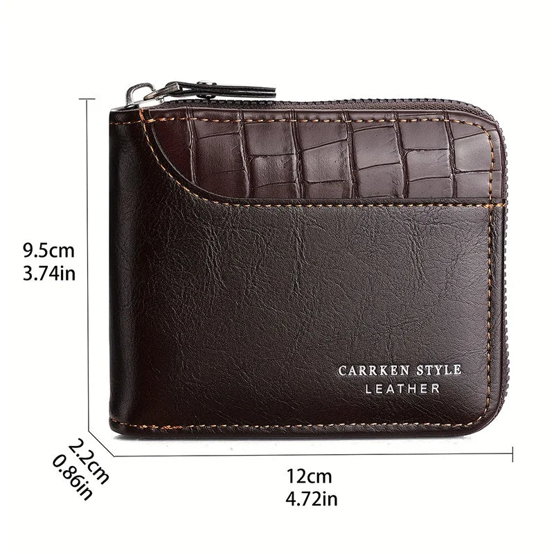 Portefeuille homme luxe court à fermeture éclair — Motif pierre et patchwork rétro — photo 4