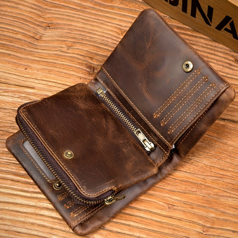Portefeuille homme ciré Crazy Horse, glissière trois côtés
